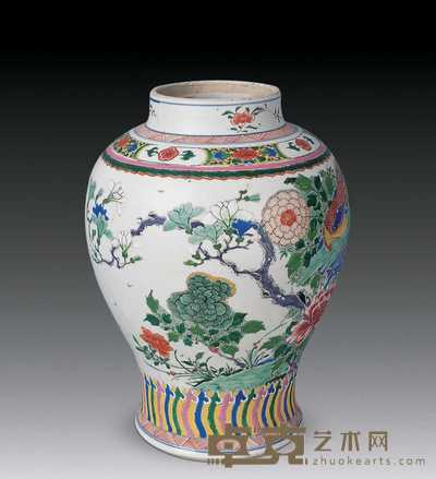 清 粉彩花鸟将军罐 高35.5cm
